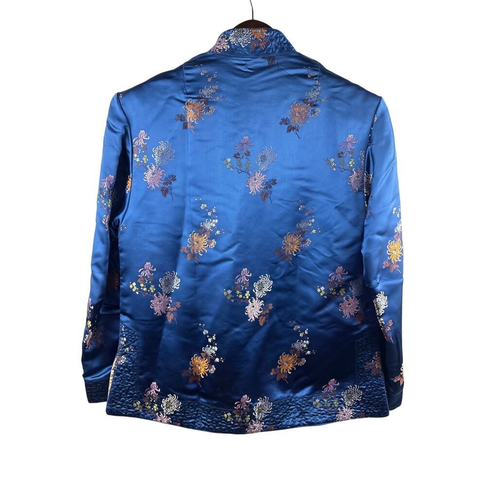 Women’s Large Reversible Royal Blue & Gold Kimono Style Blouse w/ Floral Pattern - Picture 3 of 6